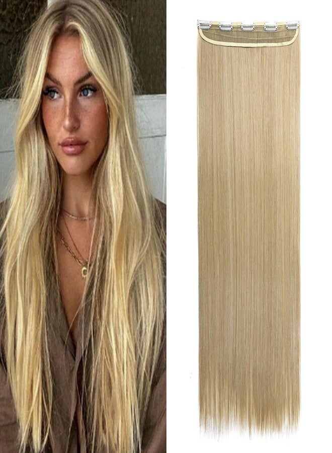 S-noilite One Piece 30" Long Straight Clip-in Hair Extensions Ash Blonde Thick Hair Piece for Women - Full Head Natural Soft Synthetic Fiber Hairpieces - Image 1
